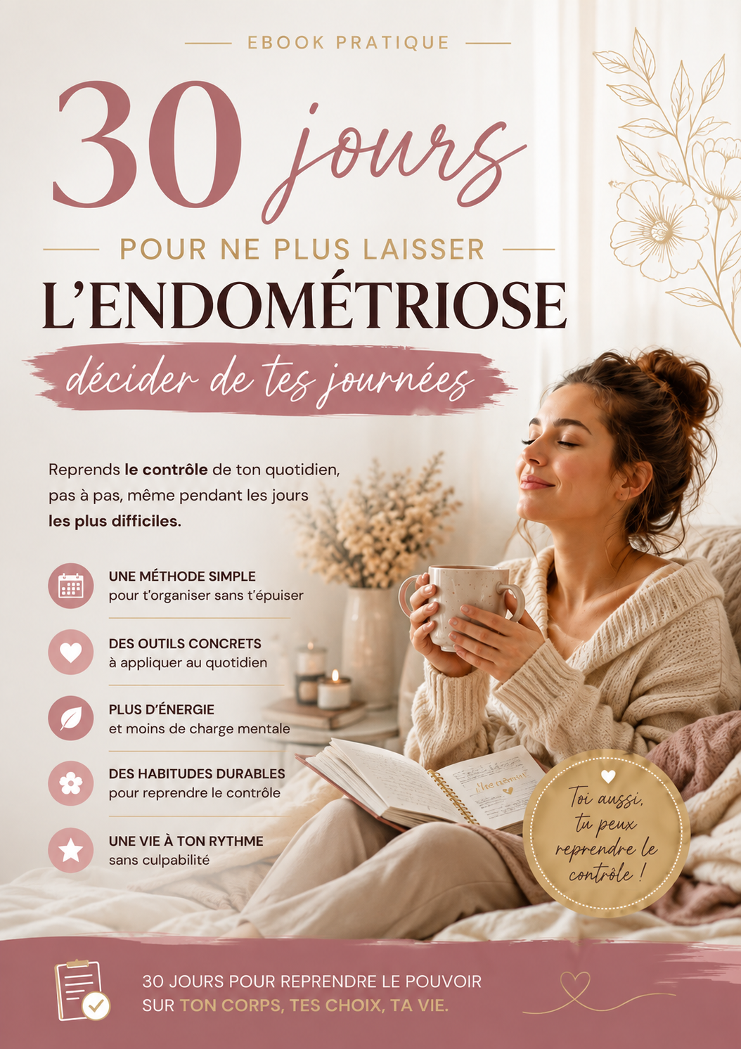 Couverture de l'ebook 30 jours pour ne plus laisser l'endométriose décider de tes journées